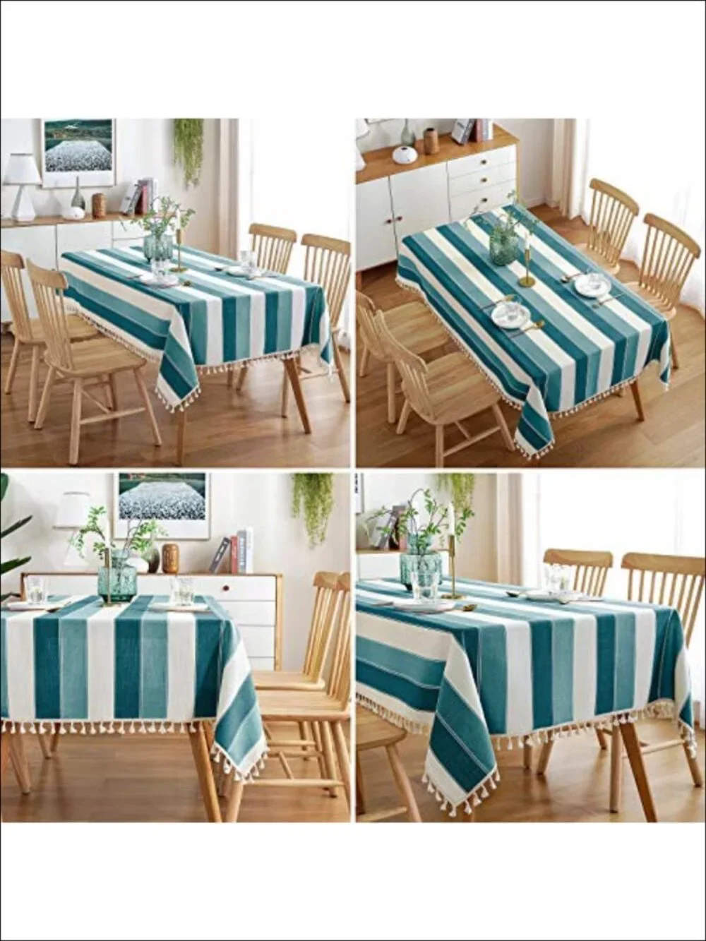 Striped Tassel Tablecloth Rectangle Table Cover Kitchen Dining 55x55